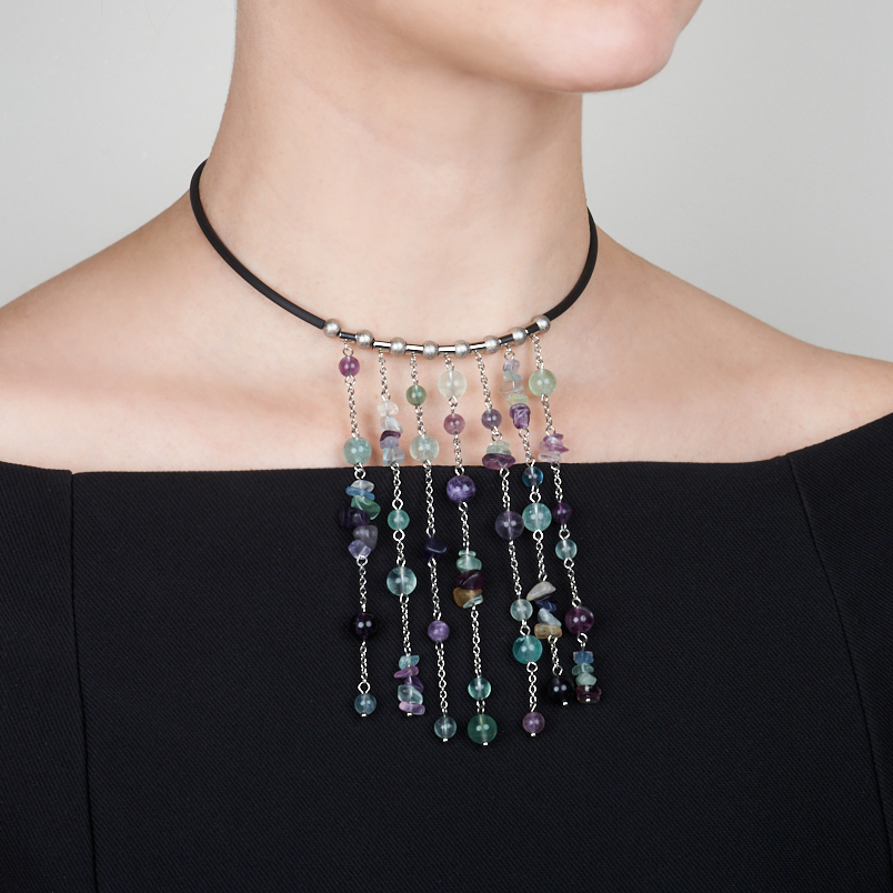 Бусы флюорит (биж. сплав, сталь хир., силикон) (колье) 8 мм 42 см (+7 см)