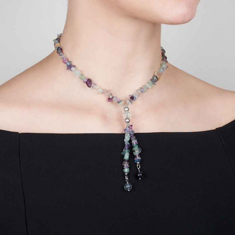 Чокер флюорит (сталь хир.) (колье) 8 мм 40 см