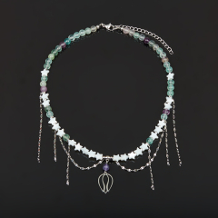 Бусы микс перламутр, флюорит (сталь хир.) (колье) 6 мм 44 см