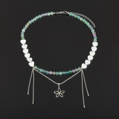 Бусы микс перламутр, флюорит (сталь хир.) (колье) 6 мм 44 см