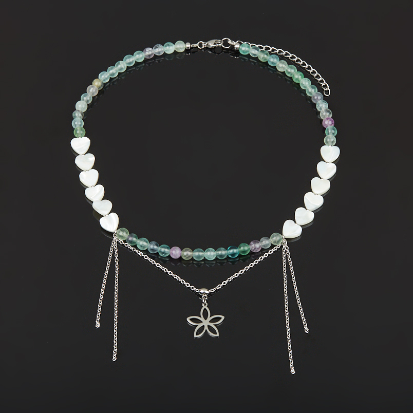 Бусы микс перламутр, флюорит (сталь хир.) (колье) 6 мм 44 см