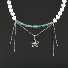 Бусы микс перламутр, флюорит (сталь хир.) (колье) 6 мм 44 см