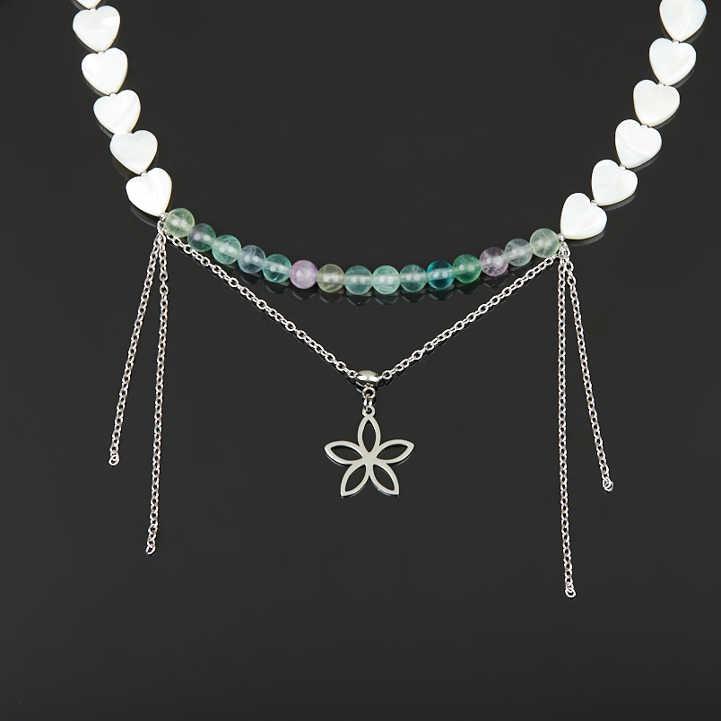 Бусы микс перламутр, флюорит (сталь хир.) (колье) 6 мм 44 см