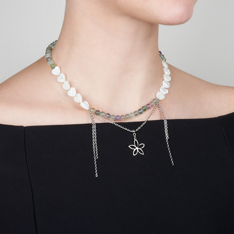 Бусы микс перламутр, флюорит (сталь хир.) (колье) 6 мм 44 см