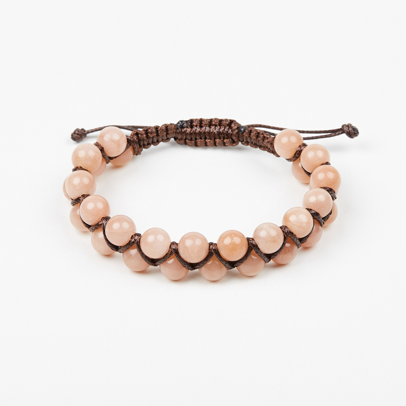 Браслет солнечный камень Индия (текстиль) шамбала 8 мм 18 см (+3 см)