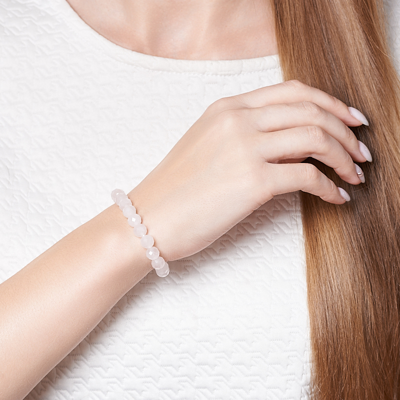 Браслет розовый кварц Мадагаскар огранка 8 мм 16 см