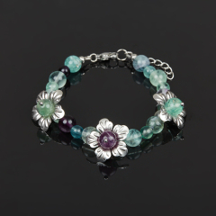 Браслет флюорит (сталь хир.) 8 мм 17 см (+3 см)