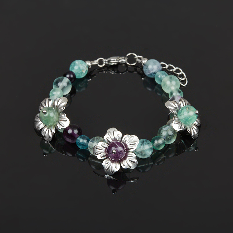 Браслет флюорит (сталь хир.) 8 мм 17 см (+3 см)