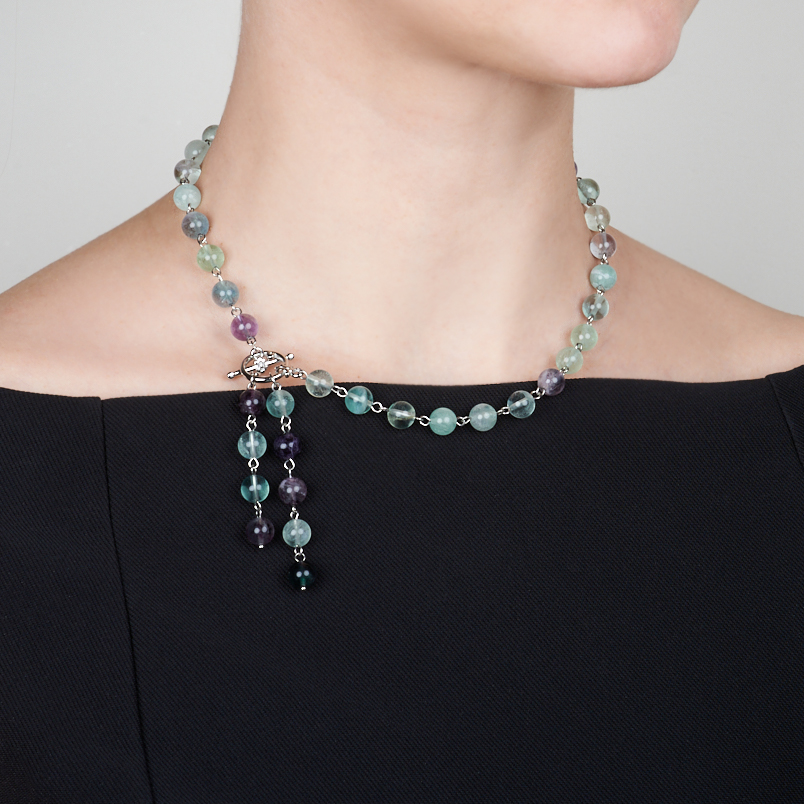 Бусы флюорит (сталь хир.) (колье) 8 мм 45 см