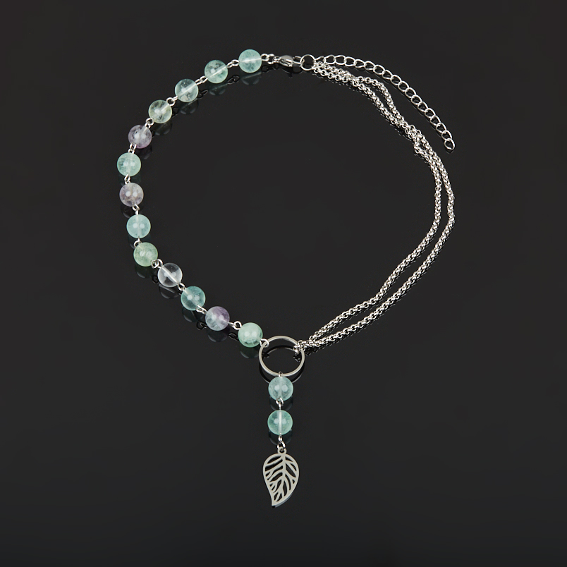 Чокер флюорит (сталь хир.) 8 мм 38 см (+7 см)