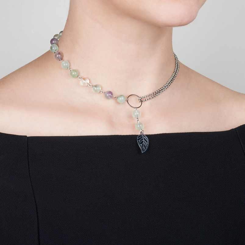 Чокер флюорит (сталь хир.) 8 мм 38 см (+7 см)