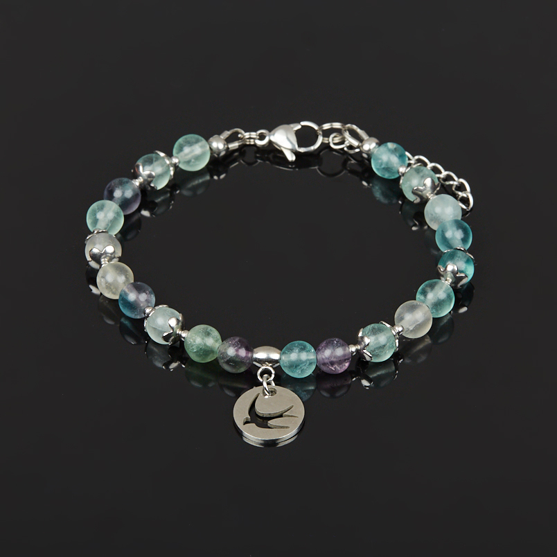 Браслет флюорит (сталь хир.) 6 мм 17 см (+3 см)