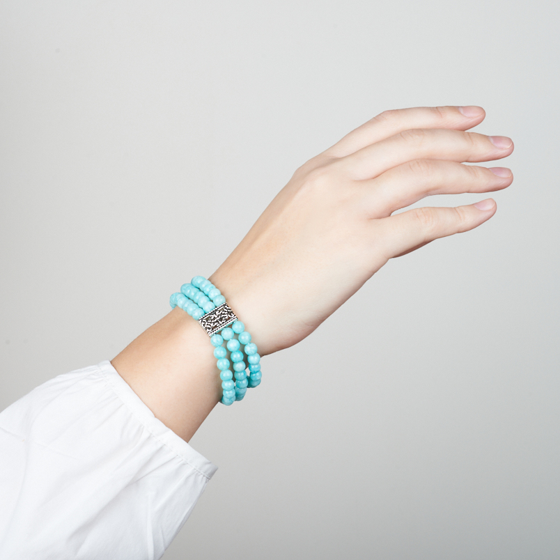 Браслет амазонит Перу (сталь хир.) 6 мм 18 см (+3 см)