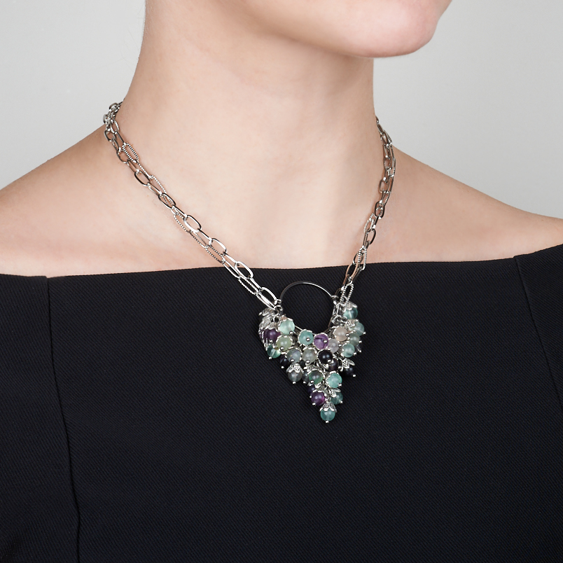 Бусы флюорит (сталь хир.) (колье) 6 мм 44 см (+7 см)