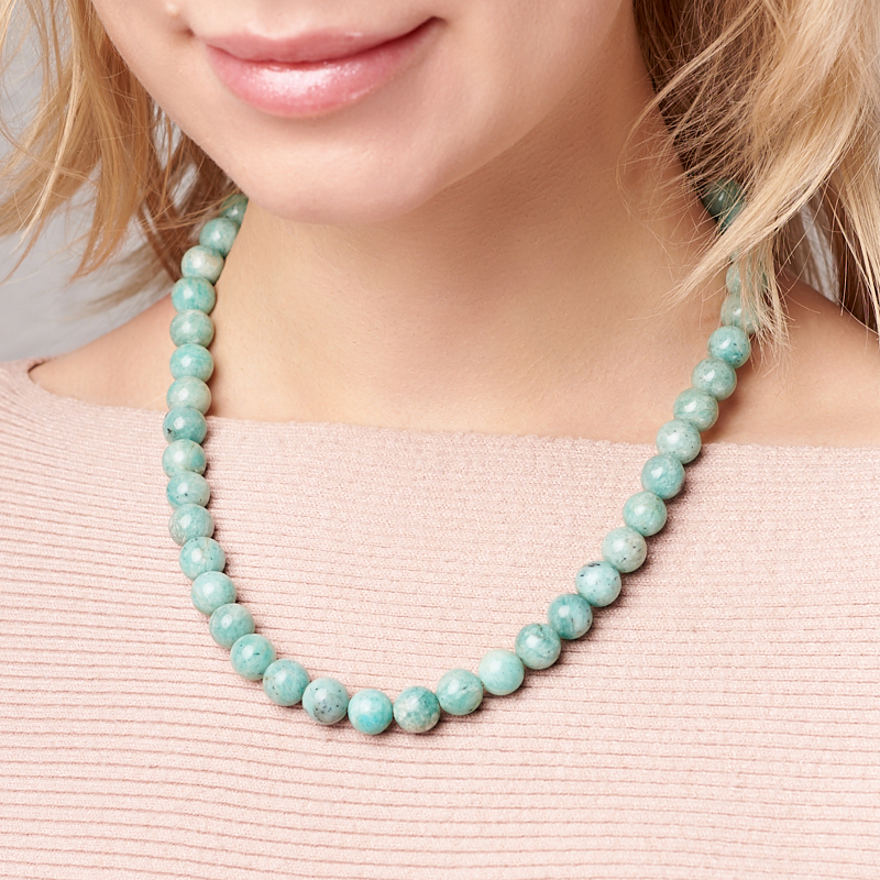 Бусы амазонит Перу (сталь хир.) длинные 10 мм 62 см (+7 см)