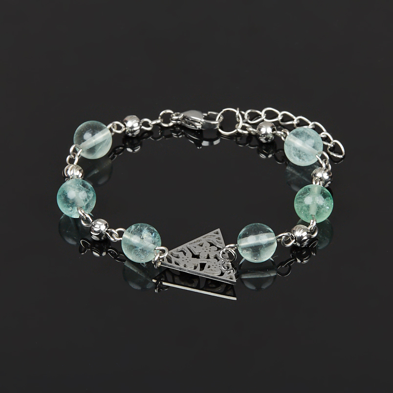 Браслет флюорит (сталь хир.) 8 мм 16 см (+3 см)