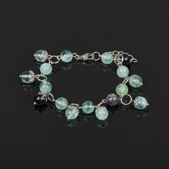 Браслет флюорит (сталь хир.) 8 мм 17 см (+3 см)