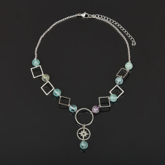 Чокер флюорит (сталь хир.) 8 мм 40 см (+7 см)