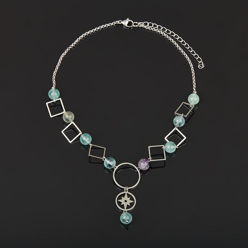 Чокер флюорит (сталь хир.) 8 мм 40 см (+7 см)