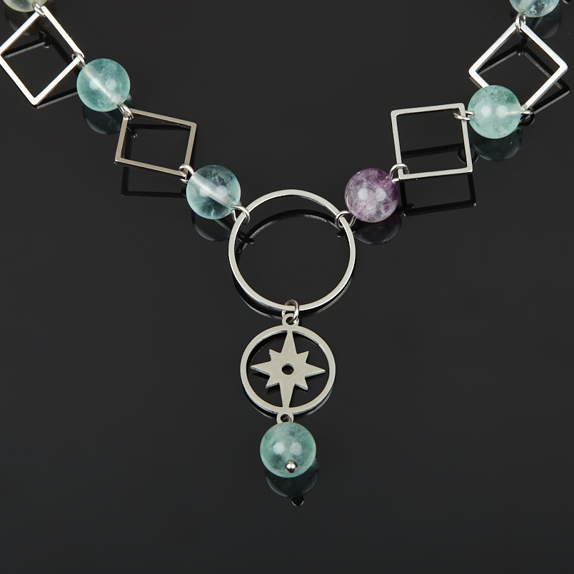 Чокер флюорит (сталь хир.) 8 мм 40 см (+7 см)