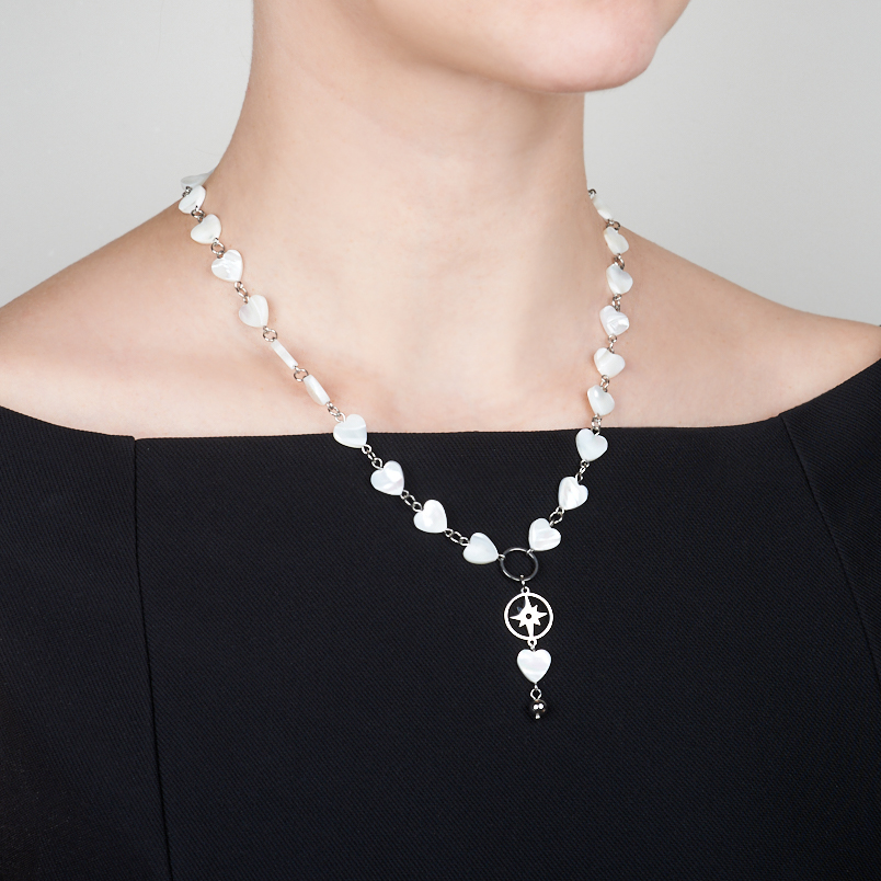 Бусы перламутр белый Индонезия (сталь хир.) 52 см (+7 см)