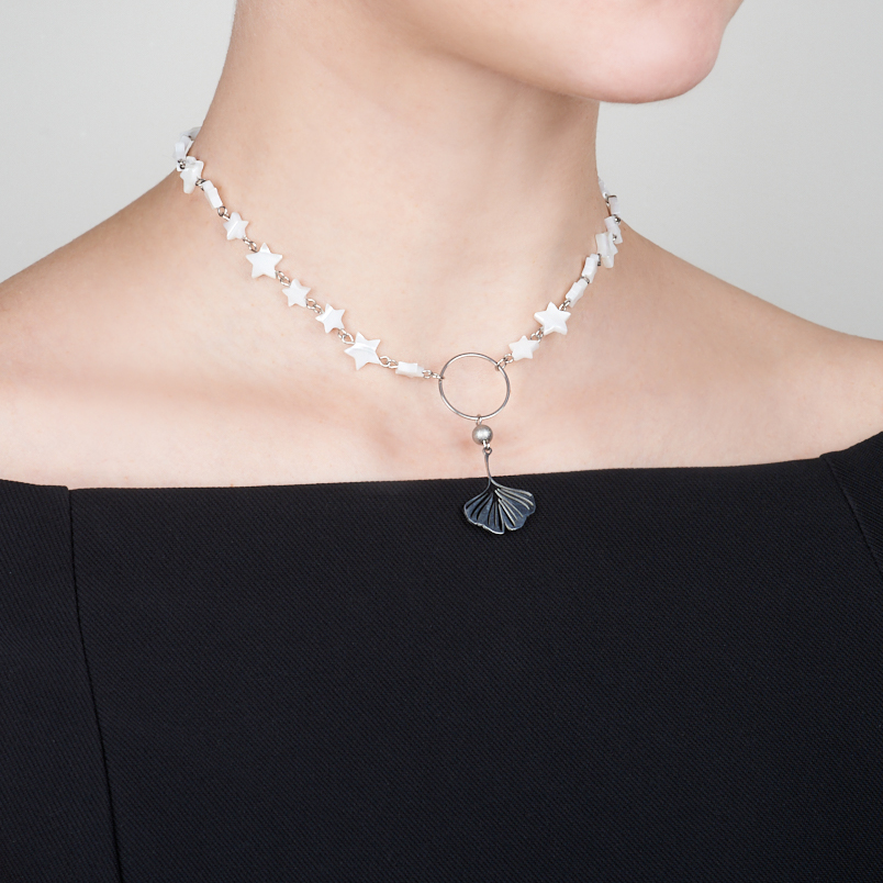 Чокер перламутр белый Индонезия (сталь хир.) (колье) 40 см (+7 см)