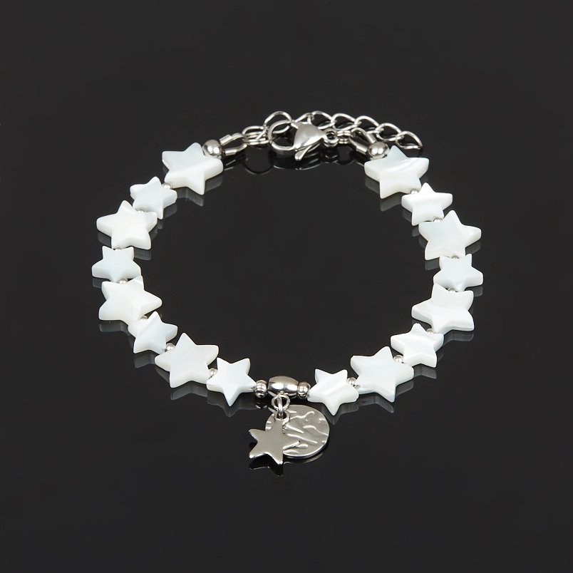 Браслет перламутр белый Индонезия (сталь хир.) 17 см (+3 см)