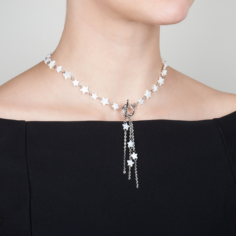 Бусы перламутр белый Индонезия (сталь хир.) (колье) 42 см