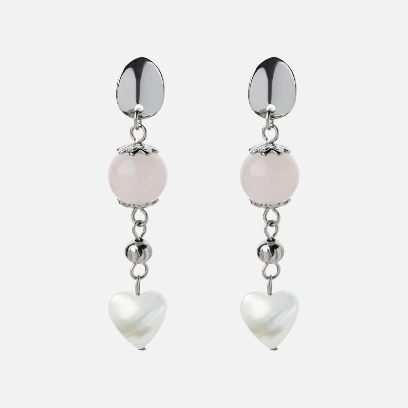 Серьги микс перламутр, розовый кварц (сталь хир.) пуссеты