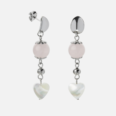 Серьги микс перламутр, розовый кварц (сталь хир.) пуссеты