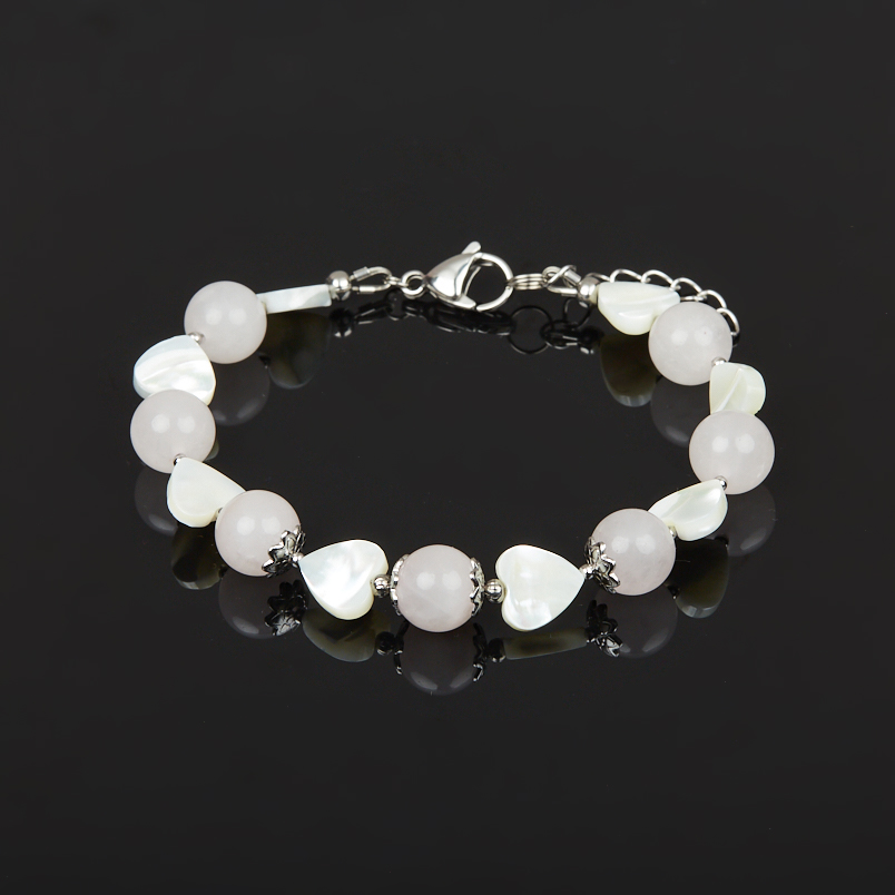 Браслет микс перламутр, розовый кварц (сталь хир.) 10 мм 18 см (+3 см)