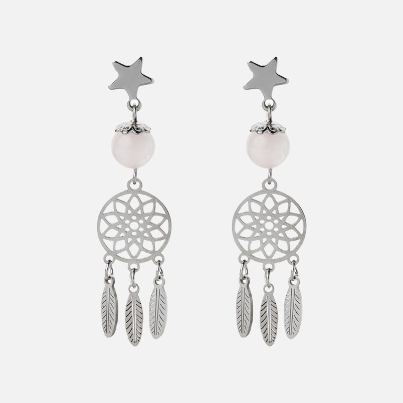 Серьги розовый кварц Бразилия (сталь хир.) пуссеты