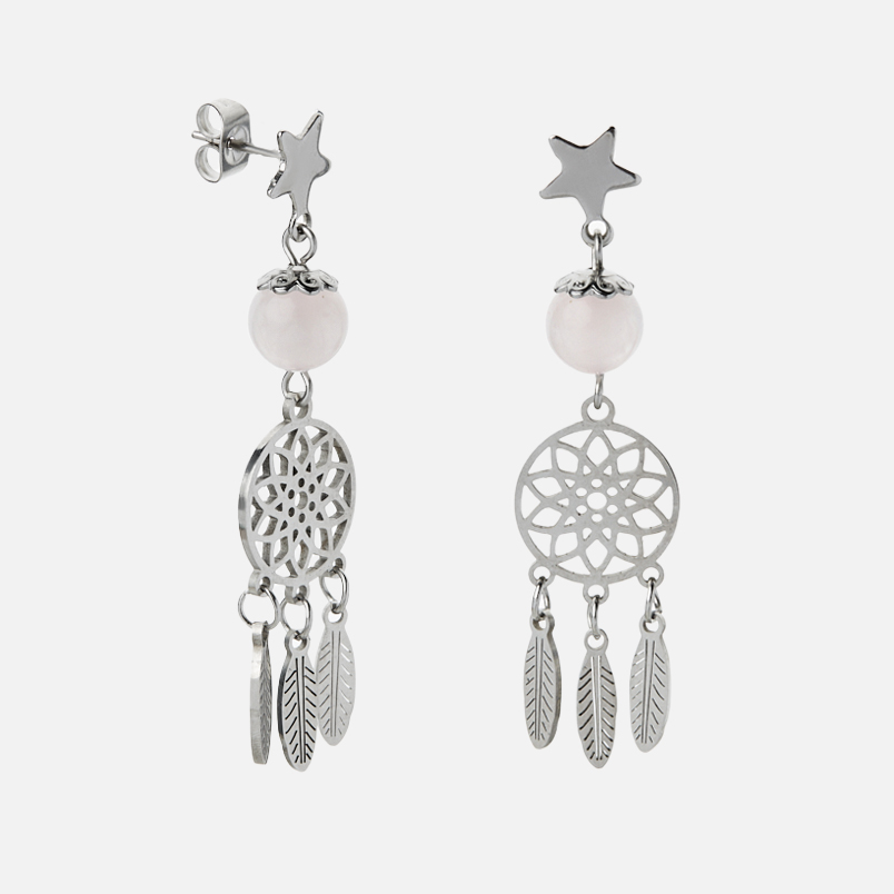 Серьги розовый кварц Бразилия (сталь хир.) пуссеты