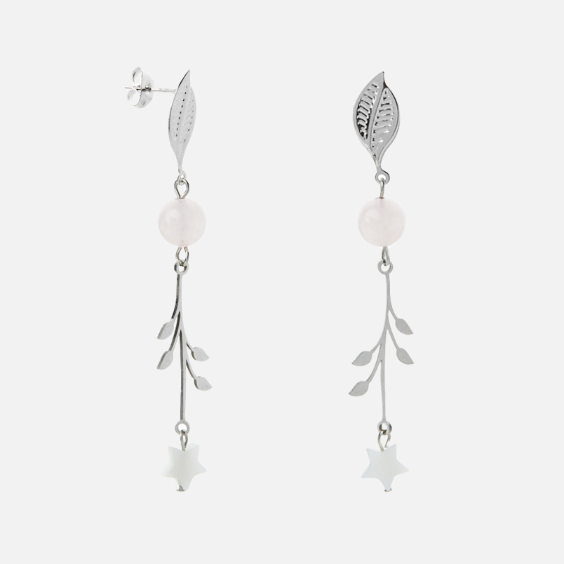 Серьги микс перламутр, розовый кварц (сталь хир.) пуссеты