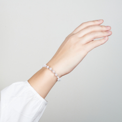 Браслет микс перламутр, розовый кварц (сталь хир.) 6 мм 16 см (+3 см)