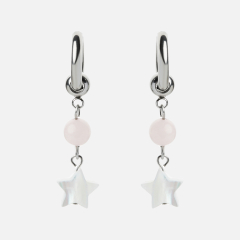 Серьги микс перламутр, розовый кварц (сталь хир.)