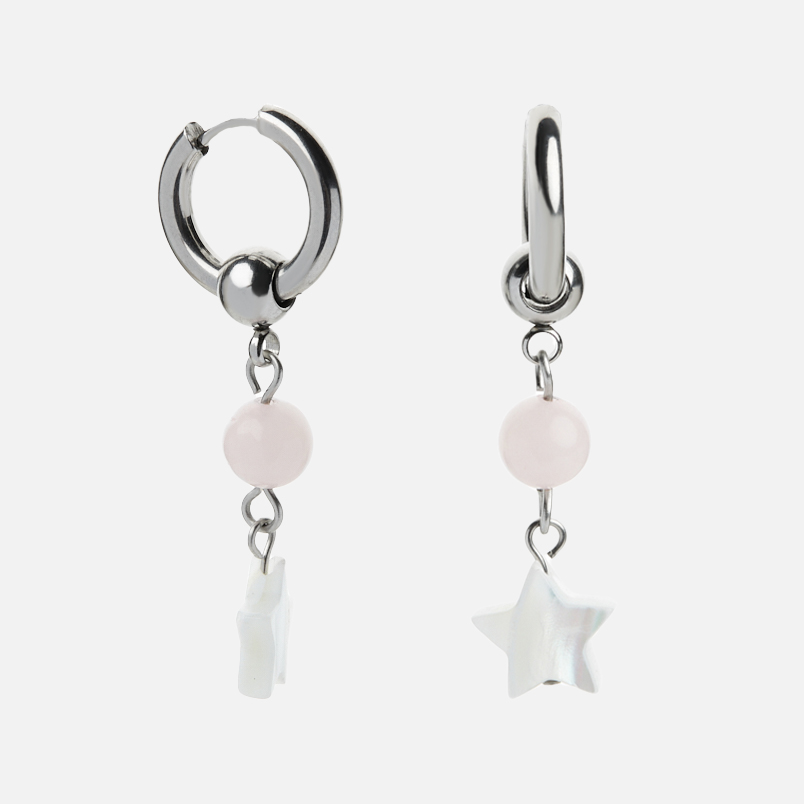Серьги микс перламутр, розовый кварц (сталь хир.)