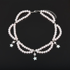 Чокер розовый кварц Бразилия (колье) 6 мм 40 см (+7 см) (сталь хир.)