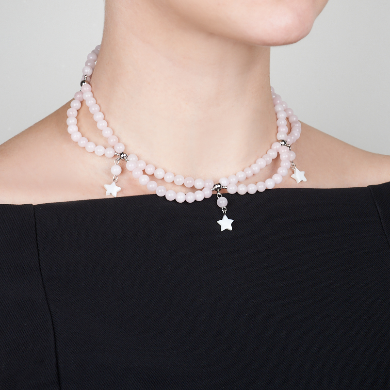 Чокер розовый кварц Бразилия (колье) 6&nbsp;мм 40&nbsp;см (+7&nbsp;см) (сталь хир.)