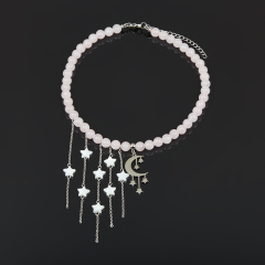 Чокер розовый кварц Бразилия (колье) 8 мм 40 см (+7 см) (сталь хир.)