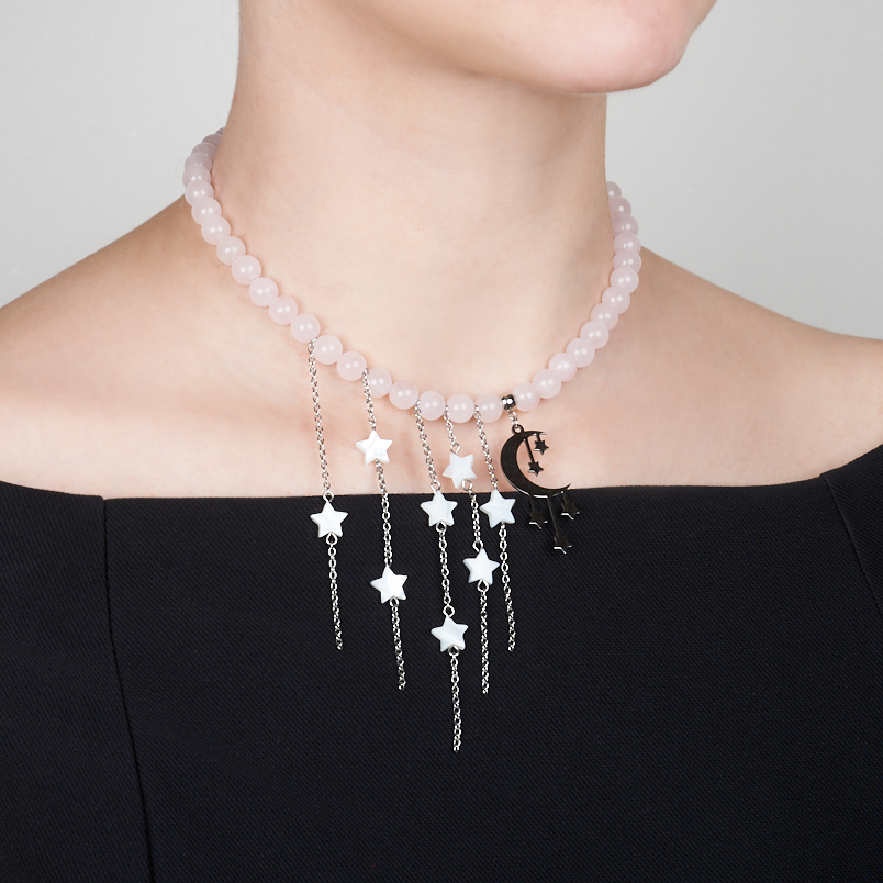 Чокер розовый кварц Бразилия (колье) 8&nbsp;мм 40&nbsp;см (+7&nbsp;см) (сталь хир.)