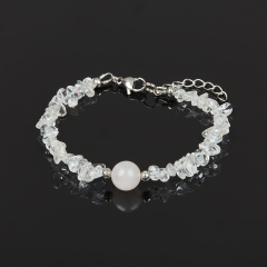 Браслет горный хрусталь Бразилия (сталь хир.) 17 см (+3 см)