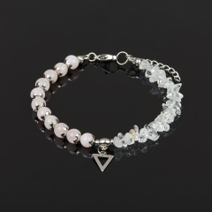 Браслет микс горный хрусталь, розовый кварц 6 мм 16 см (+3 см) (сталь хир.)