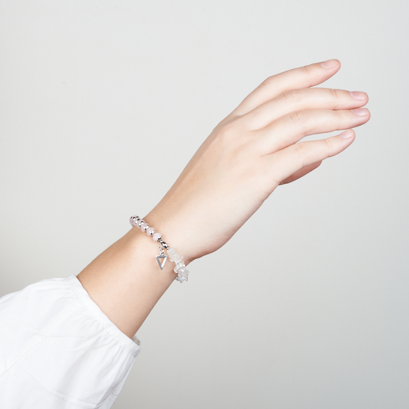 Браслет микс горный хрусталь, розовый кварц 6&nbsp;мм 16&nbsp;см (+3&nbsp;см) (сталь хир.)