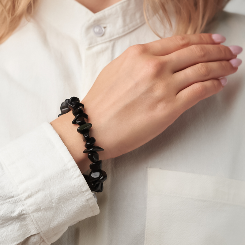 Браслет обсидиан черный Мексика 19&nbsp;см