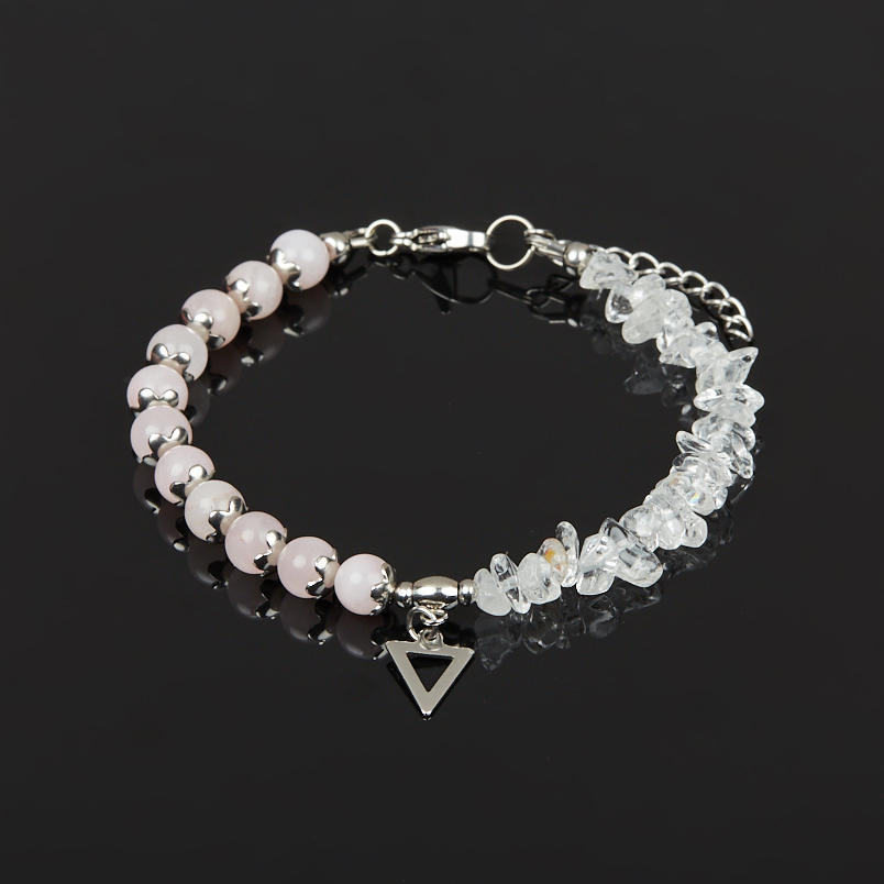 Браслет микс горный хрусталь, розовый кварц (сталь хир.) 6 мм 18 см (+3 см)