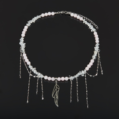 Бусы микс горный хрусталь, розовый кварц (колье) 6 мм 45 см (+7 см) (сталь хир.)