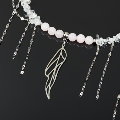 Бусы микс горный хрусталь, розовый кварц (колье) 6 мм 45 см (+7 см) (сталь хир.)