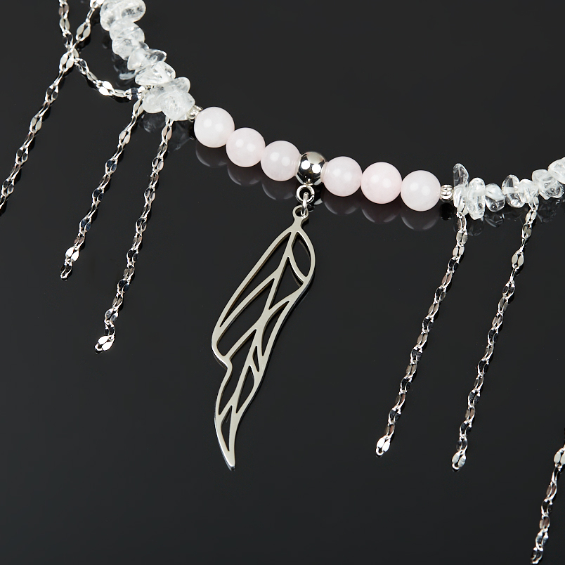 Бусы микс горный хрусталь, розовый кварц (колье) 6 мм 45 см (+7 см) (сталь хир.)