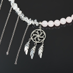 Бусы микс горный хрусталь, розовый кварц (сталь хир.) (колье) 46 см (+7 см)